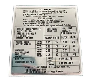 1978 SUZUKI GS1000 TIRE INFO DECAL SUZUKI GS1000 GS1000EC - Picture 1 of 1