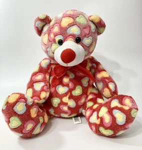 "Peluche de oso de peluche Kids of America con corazones multicolores y arco rojo - juguete 2013 18""" - Imagen 1 de 5