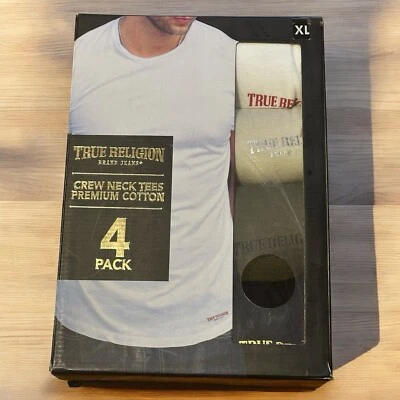 True Religion 4 Pack Premium Cotton Crew Neck Tees T-Shirts Mens XL Crème Green - Image 1 of 4