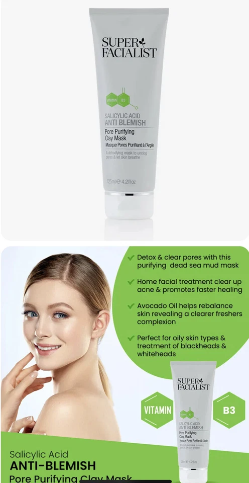 Super Facialist 125ml Salicylic Acid Clay Mask Anti Blemish Pore Purifying - Image 1 of 1