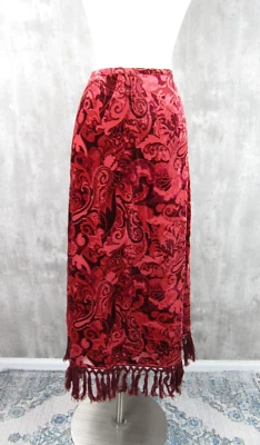 Boston Proper NEW Velvet Burnout Maxi Skirt Size 16 Fringe Trim Rust - Image 1 of 4