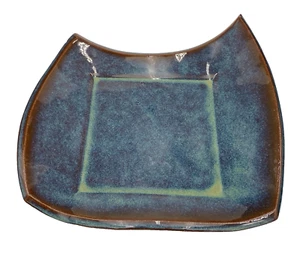 LG Studio Art Pottery (NY) Square Stoneware Serving Plate or Dish, Blue Swirls - Picture 1 of 7