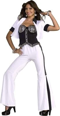 Disco Fiebre Diva Bailarina Años 70 Retro Blanco Elegante Disfraz Halloween Adulto Foto 1 de 2
