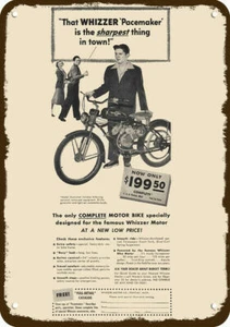 1949 WHIZZER PACEMAKER MOTOR BICYCLE Vintage-Look DECORATIVE REPLICA METAL SIGN  - Picture 1 of 1
