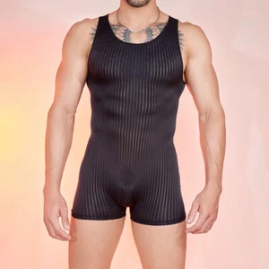 Mens High Elastic Wrestling Singlet Bodysuit Leotard Sleeveless Jumpsuit Rompers - Picture 1 of 12