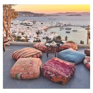 Cuscino Kilim marocchino, pouf Marocco da esterno, pouf da pavimento, pouf marocchino vintage - Foto 1 di 20