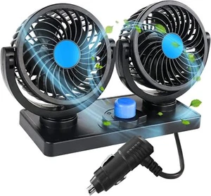 12V Dual Head Car Fan Portable Vehicle Truck 360° Rotatable Auto Cooling Cooler - Picture 1 of 3