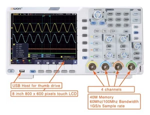 OWON XDS3204AE 200MHz 4 CH 14bits W/Touch/I2C/SPI / RS232 decoding / CAN dec - Picture 1 of 11