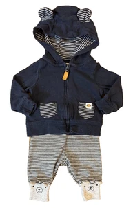 Carters Newborn Baby Boy Outfit Jacket Pants Dog Blue Stripe Pockets Hooded Zips - Picture 1 of 8