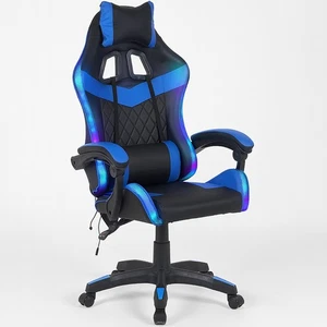 Sedia Gaming da Scrivania Blu e Nera con Led RGB Altezza Regolabile 106-116cm - Foto 1 di 8