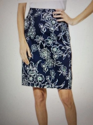 JACLYN  SMITH Women's Navy Floral Print Stretch Cotton Knit Skirt  NWT - Image 1 of 4