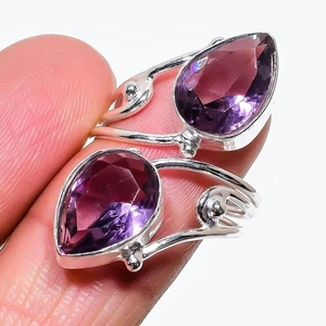 Purple Amethyst Gemstone Handmade 925 Sterling Silver Jewelry Ring Size 9(US) - Picture 1 of 1