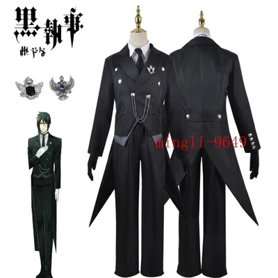 Black Suit Costume New Black Butler Kuroshitsuji Sebastian Cosplay Costume Wig - Image 1 of 4
