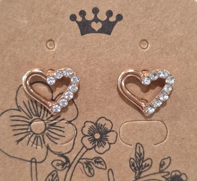 NOS Rose Gold Open HEART Rhinestone Accent Stud Pierced Earrings - Image 1 of 4