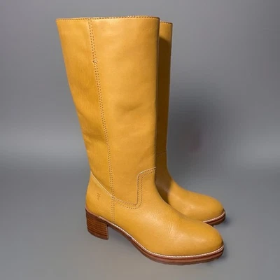 Botas femininas Frye Camryn de couro banana alta tamanho 9.5 FR42040 novas com etiquetas - Imagem 1 de 4