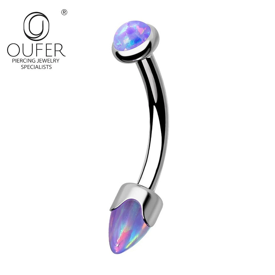Perno de ceja de ópalo cónico titanio 16G hélice cartílago lóbulo daith piercing joyería Foto 1 de 4