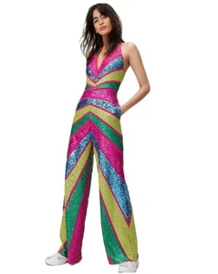 Nasty Gal Pailletten Colorblock Ausschnitt weites Bein Overall neu mit Etikett Größe 4 - Bild 1 von 14