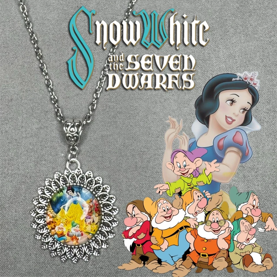 SNOW WHITE & SEVEN DWARFS 20” Silver Necklace+Handmade Cabochon Pendant ✨ NEW - Image 1 of 4