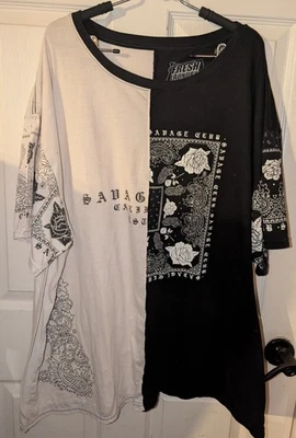 Camisa masculina manga curta gráfica bloco de cores branco e preto Fresh Laundry tamanho 4X - Imagem 1 de 4