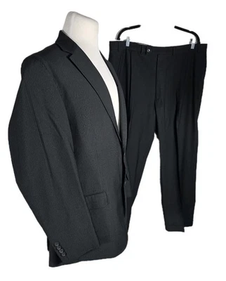 Geoffrey Beene 男式 44R 黑色条纹聚乙烯人造丝 Lt.Weight 套装 S33 — 第 1/4 张图片