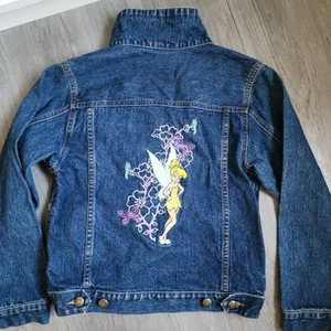 Disney Store Girls Embroidered Tinkerbell Blue Denim Jean Jacket Size Medium  - Picture 1 of 7