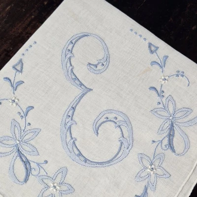 Vtg Exceptional Madeira Embroidered Cotton Linen Hankie Handkerchief Monogram E - Image 1 of 4