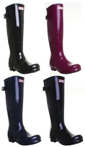 Hunter Orig Rücken verstellbarer Glanz Wellington Wellys Damenstiefel Größe 3 - 8 - Bild 1 von 15