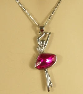 White Gold Hot Pink Crystal Ballerina Ballet Dancer Pendant 15 1/2 in. Necklace - Picture 1 of 6