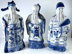 Chinese Shou Lao Fu Lu Ceramic Figurines Statues Wise Men Carved 3 Star Gods 12" - Picture 1 of 24