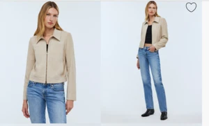 Madewell $498 Shrunken Zip-Front Jacket in Suede Light Sand Size 8 NO887 - Picture 1 of 11