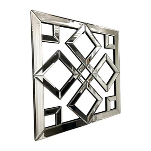 Diamond Geo Mirrored Wall Art Mirror Geometric Glass Bevelled Art Decor 40x40cm - Picture 1 of 5