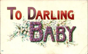 Postal floral con letra grande vintage ~ a Darling Baby  - Imagen 1 de 3