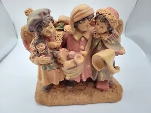 Caffco 3 ANGELS HOLIDAY FIGURINE Polyresin 9.5" Tall Mauve & Beige - Picture 1 of 9
