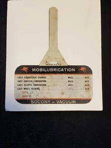 1950s Tin Advertising Oil Change Reminder ~ Mobilubrication ~ Hang On Dip Stick - Picture 1 of 8