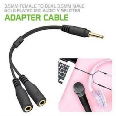 3.5mm Male to Dual 3.5mm Female Gold Plated Mic Audio Y Splitter Adapter Cable. - Image 1 of 4