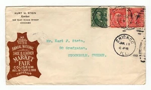 1908 Chicago, ILL to Stockholm, Sweden - 5c one ounce rate (#300, #319 x2) label - Picture 1 of 2