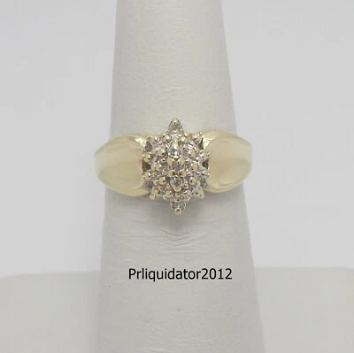 Vintage 1/5CT Natural Diamond Cluster Cocktail Wedding Ring Band 10K Yellow Gold - Image 1 of 4