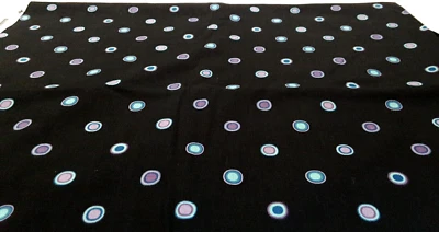 BTY Black Cotton Fabric w/Blue & Purple Circle Dots Hobby Lobby - Image 1 of 3