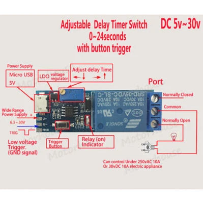 DC 5V 9V 12V 24V Adjustable Timer Trigger Delay Turn On Time Switch Relay Module - Image 1 of 4