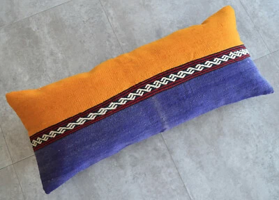 Wedding Pillow Decorative Cushion Kilim Rug wool Lumbar Pillow Cover 14" x 32" - Image 1 of 4