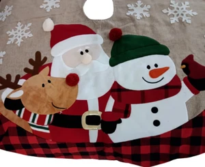 Santa and Snowman Embellished Christmas Tree Skirt - 48" Diameter - Picture 1 of 8