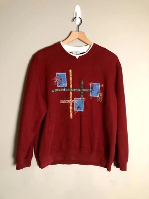 Sudadera De Colección Koret City Azul Mujer Roja Abuela Flores y Parches Talla L Foto 1 de 4