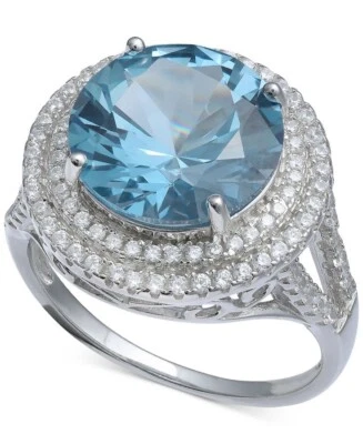 Gorgeous Split Shank Solitaire Ring With Simulated 3.85 TCW Topaz & Sapphire - Image 1 of 4