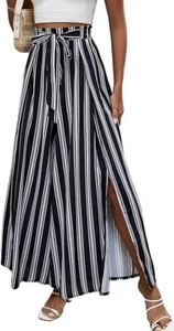 LYANER Women's Tie Front High Waist Side Split Wide Leg Pleated Pant XL B9) - Picture 1 of 2