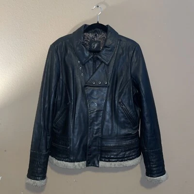 Chaqueta/abrigo de moto de cuero negro para mujer Sean John talla XL Foto 1 de 4