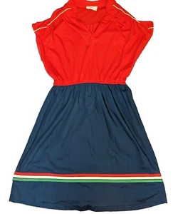 VINTAGE GREENTREE BY WALDEN DRESS RED WHITE BLUE GREEN STRIPE - Picture 1 of 6