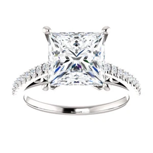 3.3 ct Moissanite and Diamond Engagement Ring Square Princess Cut 14K Gold - Picture 1 of 11