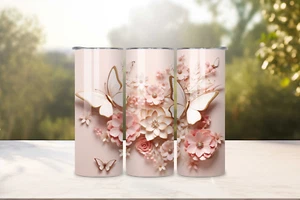 butterfly Design Tumbler "Double Wall Stainless Steel Tumbler Cup" 20 OZ - Picture 1 of 3