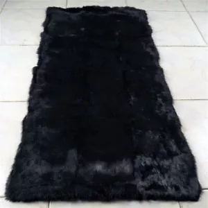 LUSSO VERO coniglio nero PELLICCIA LANCIO COPERTA TAPPETO pelle pelliccia pelliccia pelle pelliccia - Foto 1 di 12