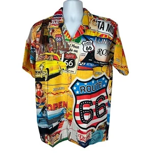 Route 66 Themed Hawaiian Shirt L Hawaiian Apparel  Casual Button-Up - Picture 1 of 6